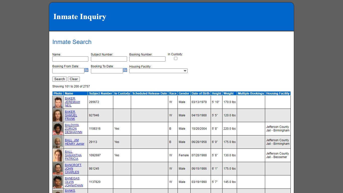 Inmate Search - Jefferson County, Alabama